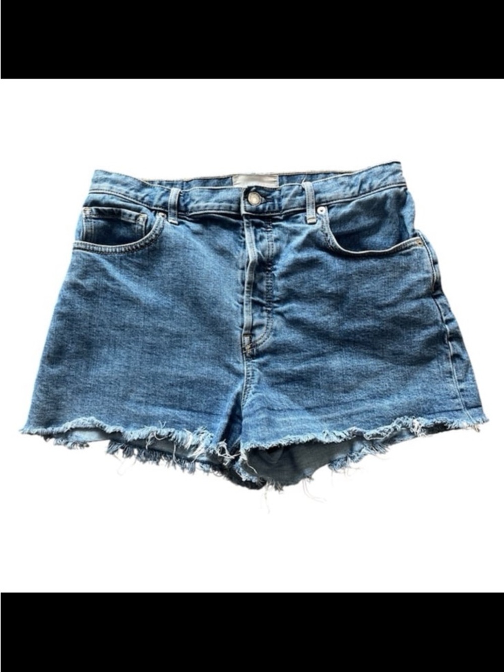 Everlane The Cheeky High Rise Jean Short Distressed Fray Medium Wash Size 29